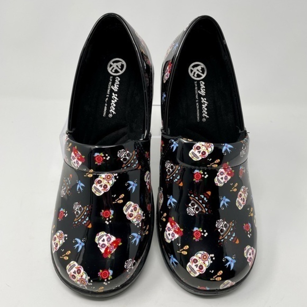 Easy Street “Laurie” (Day of the Dead) Black/Multi Color Clogs SIZE 8 1/2W
